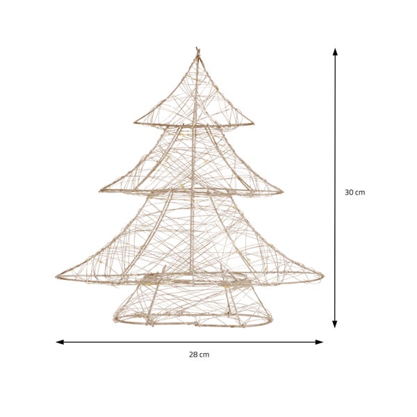 ECD Germany LED Deko Baum Weihnachten mit 20 warmweißen LEDs, 30 cm hoch, aus Metall, Gold, Weihnachtsbaum mit Beleuchtung & Timer, Innen, batteriebetrieben, Lichterbaum Tanne stehend Weihnachtsdeko