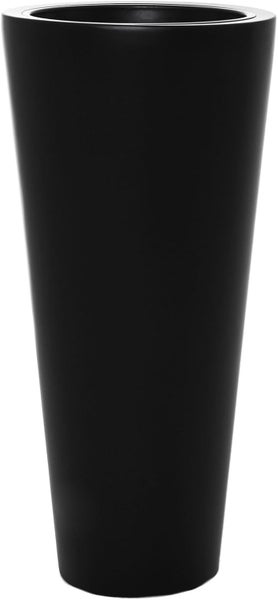 Hoher, konischer Pflanzkübel in Schwarz mit matter Oberfläche.