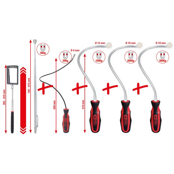 KS Tools Inspektionswerkzeug-Set mit Spiegel, Teleskopmagnetheber und flexiblen Magnethebern