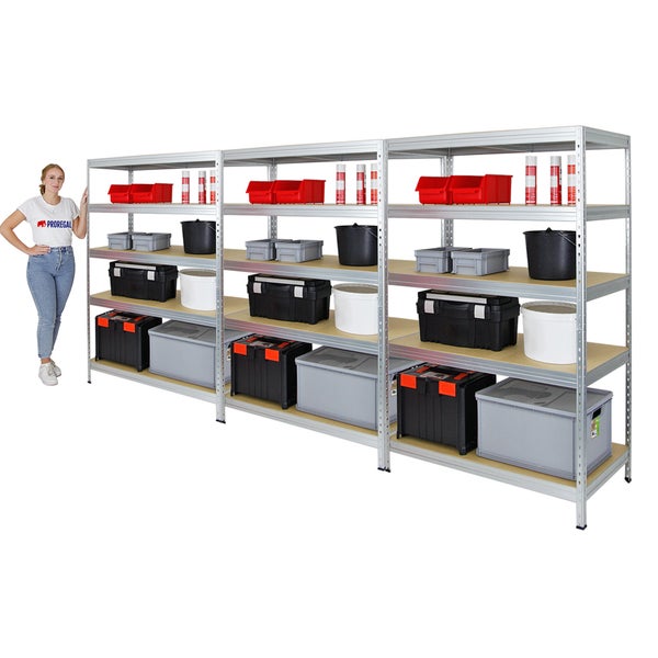 PROREGAL Mega Deal 3x Schwerlastregal Rivet HxBxT 180 x 120 x 60 cm Fachlast 250 kg Verzinkt