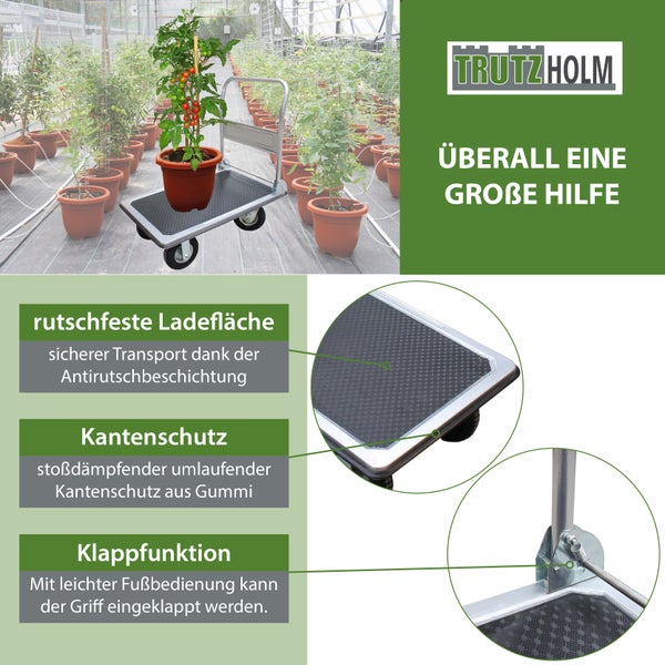 Tragewagen mit Pflanze im Topf, rutschfester Ladefläche und Klappfunktion