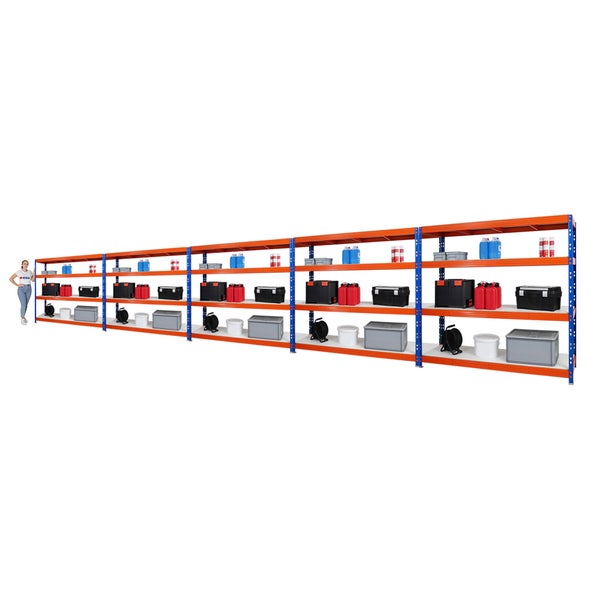PROREGAL Mega Deal 5x Profi Schwerlastregal Rhino HxBxT 180 x 200 x 60 cm 4 Melamin-Ebenen 16mm Fachlast 500 kg Blau-Orange