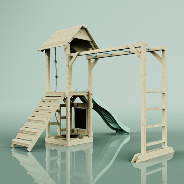 Spielturm mit Rutsche, Kletterwand und Leiter für den Garten