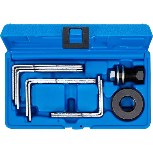 Werkzeugsatz mit Innensechskantschlüsseln und Demontagewerkzeug in blauem Werkzeugkoffer