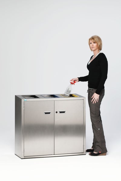 PROREGAL Wertstoffsortiersystem Mit 3 Farbigen Einwurfklappen 127 Liter HxBxT 90 x 100 x 43 cm Edelstahl