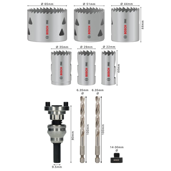 Bosch Pro Lochsäge Set mit verschiedenen Größen, Bohrer und Zubehör
