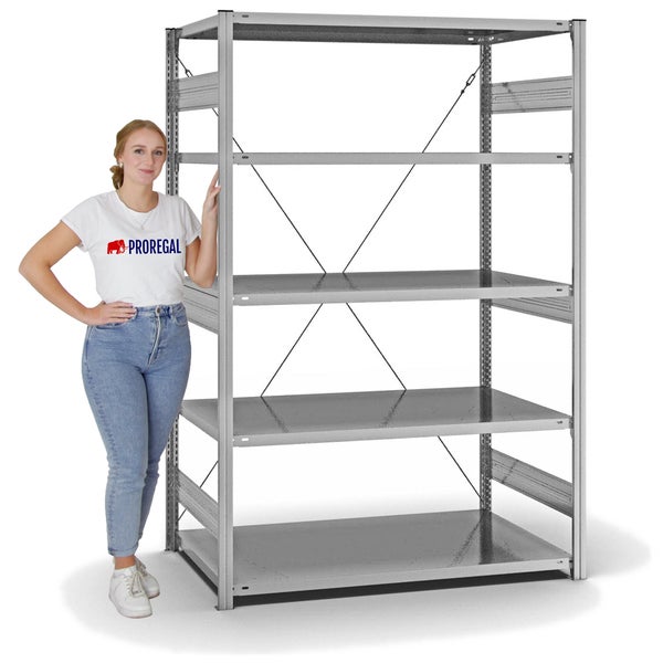 PROREGAL Fachbodenregal Stecksystem T-Profil Heavy-Duty Grundregal HxBxT 200 x 130 x 80 cm 5 Ebenen Fachlast 330 kg Einseitig Nutzbar Verzinkt