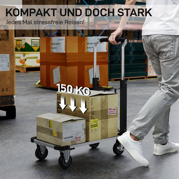 Handwagen mit Kartons beladen, maximale Traglast 150 Kilogramm