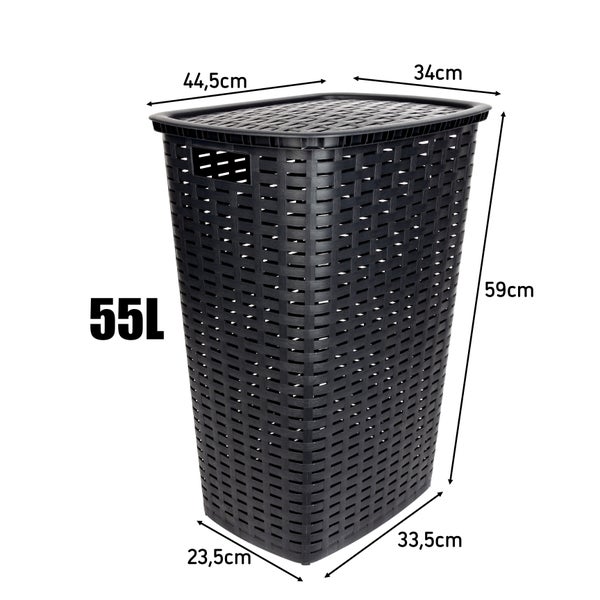 BigDean Wäschesammler 55L mit Deckel und 2 Griffen Wäschekorb Wäschebox in Flecht Rattan Optik - anthrazit - Wäschetruhe Wäschekorb Wäscheaufbewahrung im Rattan Look