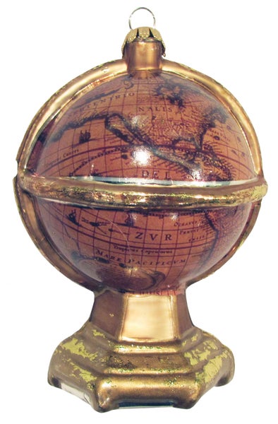 Antiker Globus 11cm Glasornament, mundgeblasen und handekoriert, 1 Stck., Weihnachtsbaumkugeln, Christbaumschmuck, Weihnachtsbaumanhänger