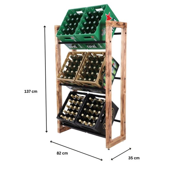 PROREGAL Getränkekistenregal HARZ HxBxT 137x82x35cm 6 Kisten auf 3 Ebenen Massives Kiefernholz Gebrannt