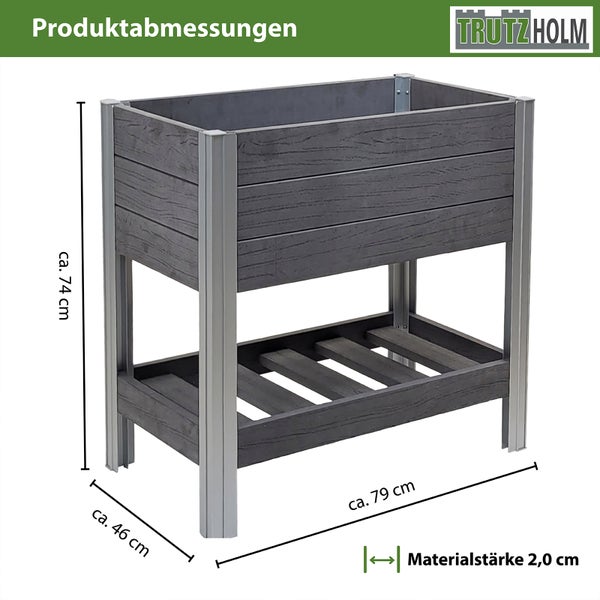 Hochbeet mit Ablage 79x46x74 cm 65 Liter Holzoptik robust witterungsbeständig Kräuterbeet Anthrazit