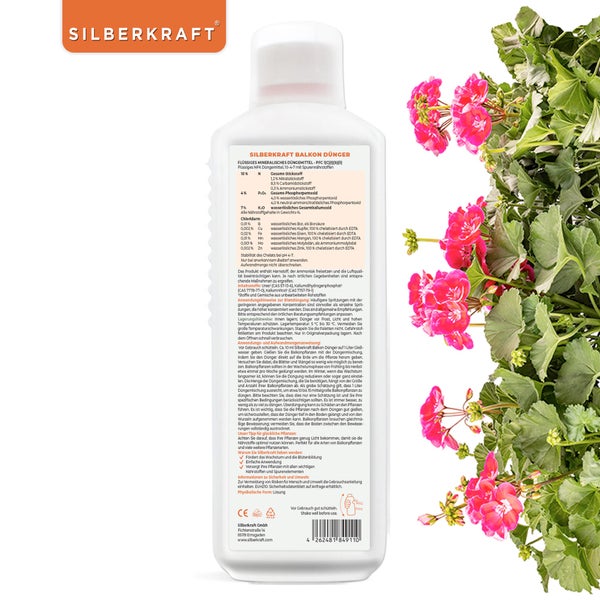 SILBERKRAFT Balkon Dünger – Für Kübel- & Balkonpflanzen – NPK Flüssigdünger – 1 Liter