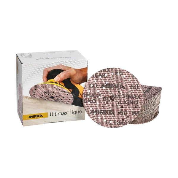 Mirka Ultimax Ligno Ø 150mm Schleifscheiben Klett Multifit / Korn 60 / 50 Stück / Multi-Lochung / zum Schleifen von Holzoberflächen