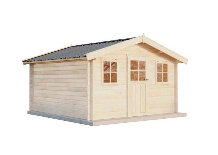 Alpholz Gerätehaus Montana Gartenhaus aus Holz, Holzhaus mit 28 mm Wandstärke, Blockbohlenhaus mit Montagematerial, Naturbelassen 4,1x3,1m