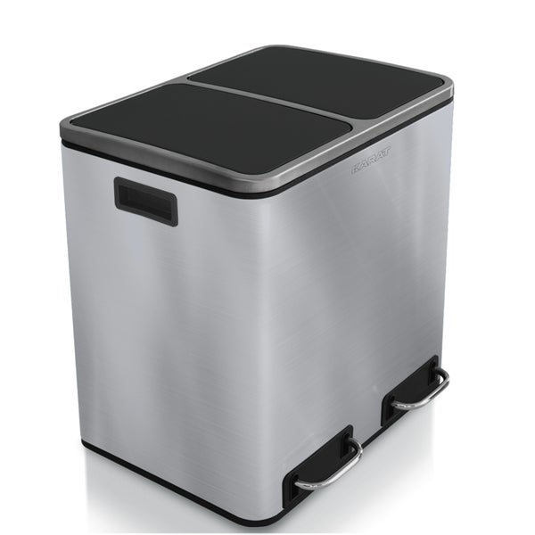 FLOORDIREKT Mülleimer Felix - aus Edelstahl - Trennsystem - mit Schließdämpfer - 2 x 30 Liter - Edelstahl