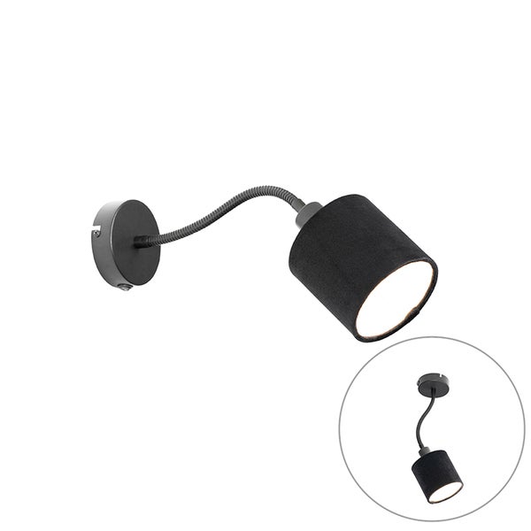 Wandleuchte schwarz mit Schirm schwarz Schalter und Flexarm - Merwe