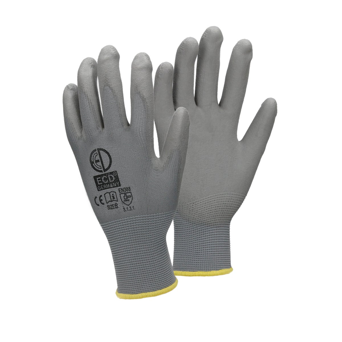 ECD Germany 12 Paar Arbeitshandschuhe mit PU-Beschichtung - Größe 8-M - Grau - Mechanikerhandschuhe Montagehandschuhe Schutzhandschuhe Gartenhandschuhe Handschuhe