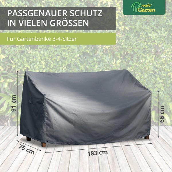 Mehr Garten - Premium Gartenbank-Schutzhülle 3 Sitzer: 183(B)x75(T)x66/91(H)cm I Robuste Abdeckung für Gartenbänke wasserdicht und wetterfest aus Oxford 600D Gewebe I Lichtgrau