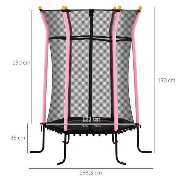 Trampolin mit den Maßen 163,5 x 122 x 190 cm und Sicherheitsnetz