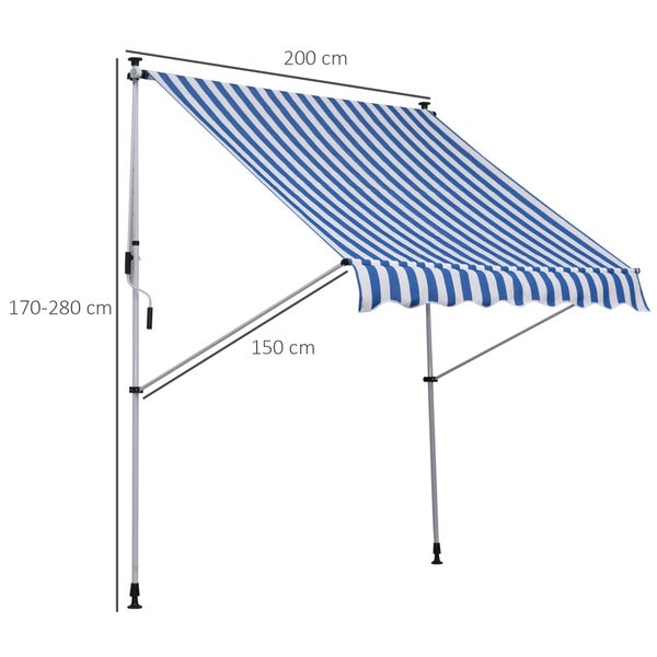 Outsunny Markise, Klemmmarkise, 200 x 150 cm, Alu, Blau+Weiß