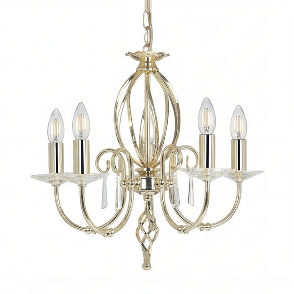 Deckenleuchte mit fünf Leuchten und Kristallanhängern