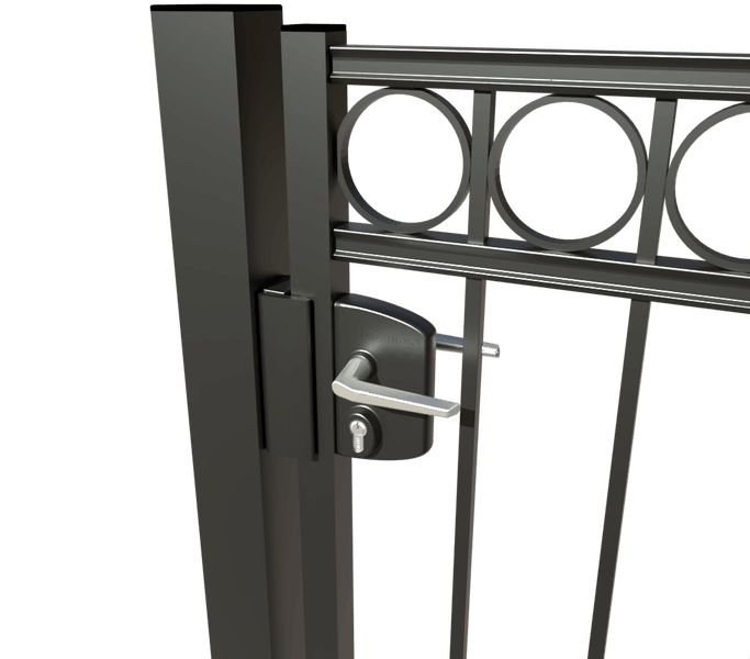 Detailansicht eines Metallzauns mit Schloss