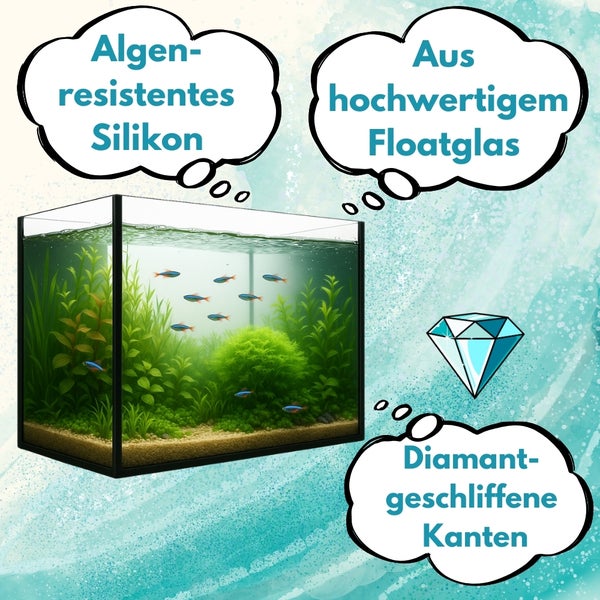 Aquarium mit Algen resistentem Silikon, hochwertigem Floatglas und Diamant geschliffenen Kanten