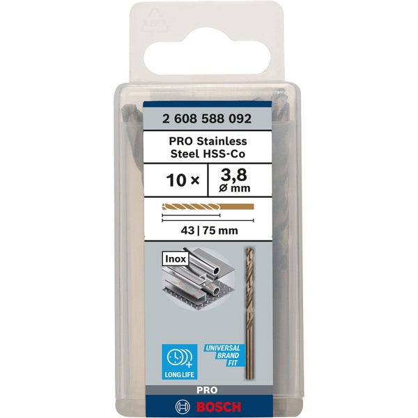 Bosch Edelstahl Bohrer Set, 10 Stück, Durchmesser 3,8 Millimeter