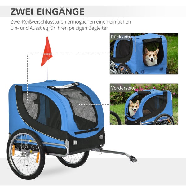 PawHut Fahrradanhänger, L130 x B73 x H90 cm, 600D Oxford, Stahlrohr, Blau+Schwarz