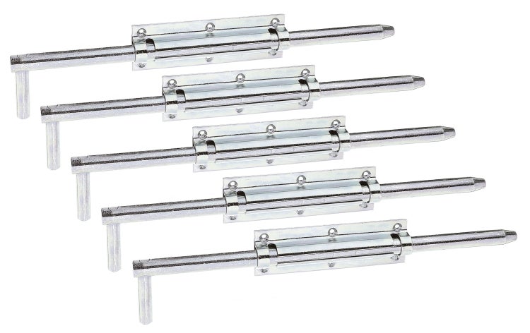 Set aus fünf Metalltürriegeln für Türen und Tore