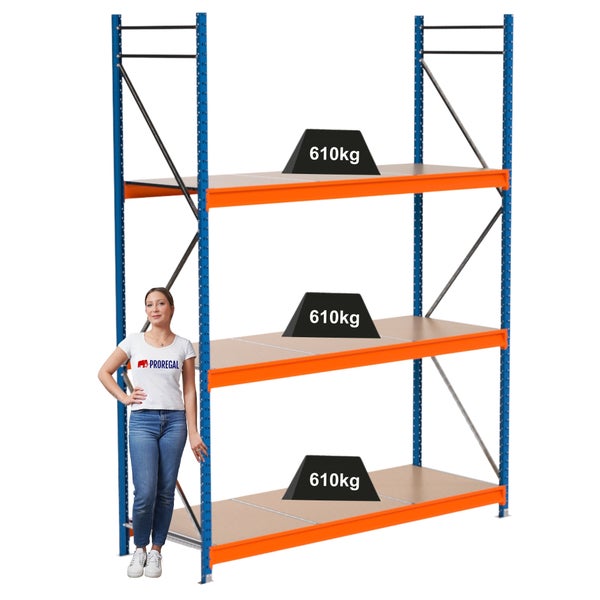Lagerregal mit drei Ebenen und einer Traglast von 610 kg pro Ebene