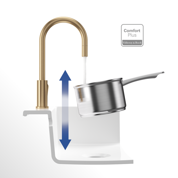 Villeroy & Boch Küchenarmatur Umbrella Flex, Hochdruck-Armatur, mit ausziehbarer Brause, wassersparend, Gold