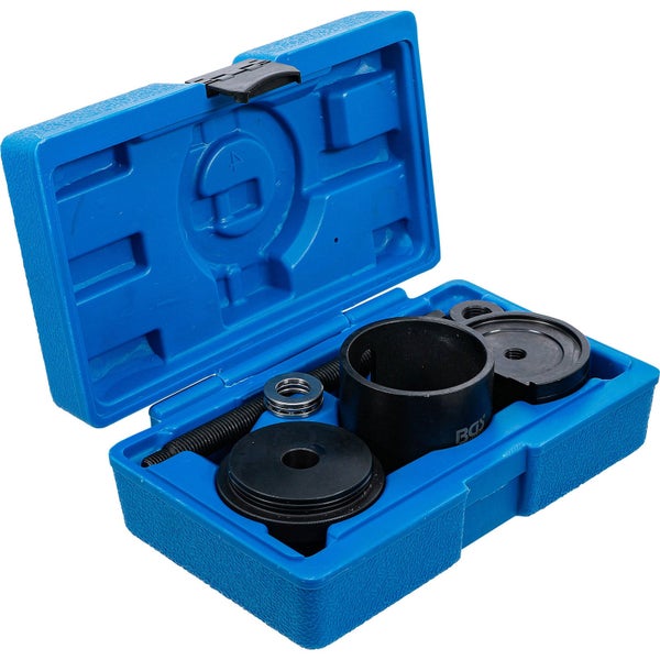 Werkzeugsatz zum Demontieren von Lagern in einem blauen Kunststoffkoffer