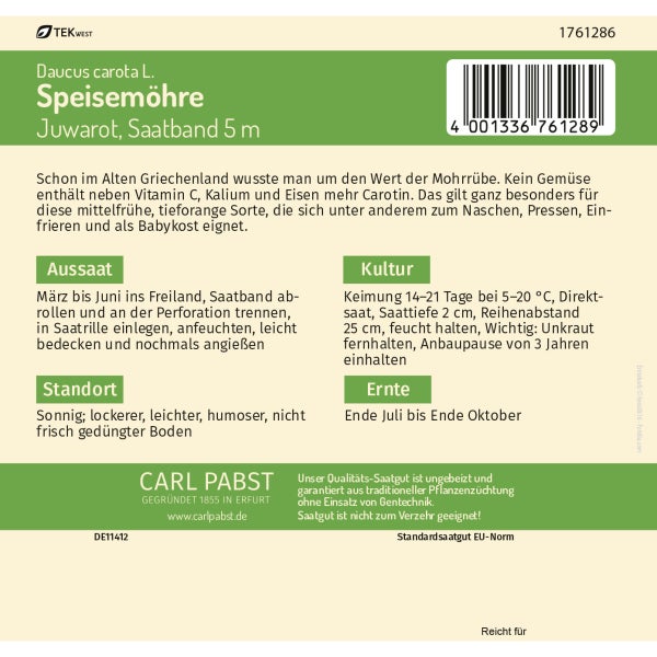 Speisemöhre Saatband 5 m Juwarot Samen von Pabst Keimkraft