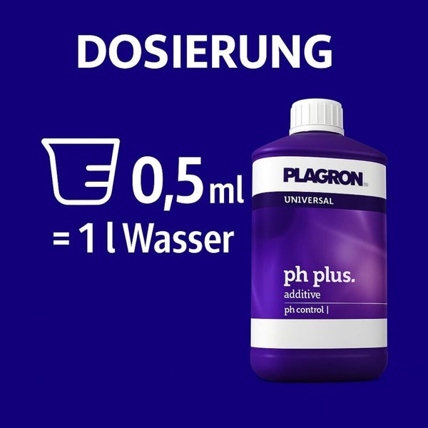 Plagron Universal pH Plus Additiv zur pH-Wert-Regulierung, Dosieranleitung
