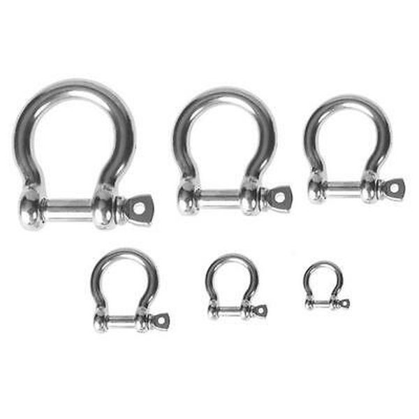 Set mit sechs verschiedenen Schäkeln in U Form aus Metall zur Befestigung von Ketten und Seilen