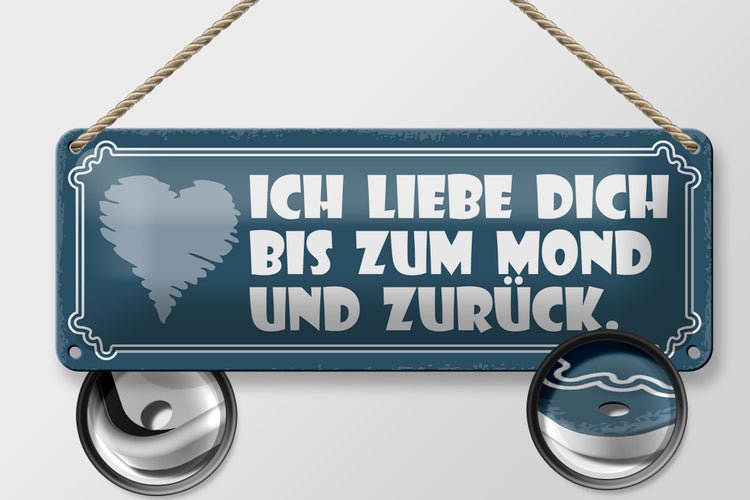 Blechschild Spruch 27x10cm ich liebe dich bis zum Mond und Dekoration