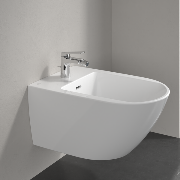 Villeroy & Boch Oasis Einhebel-Bidetarmatur, Bidet Wasserhahn mit Zugstange und Keramikkartusche, Bidetmischer wassersparend, Auslauf Höhe 73mm, rund, Chrom