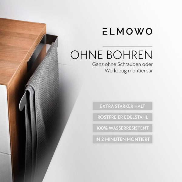 Handtuchhalter aus rostfreiem Edelstahl von Elmowo zur Montage ohne Bohren an einem Badschrank.