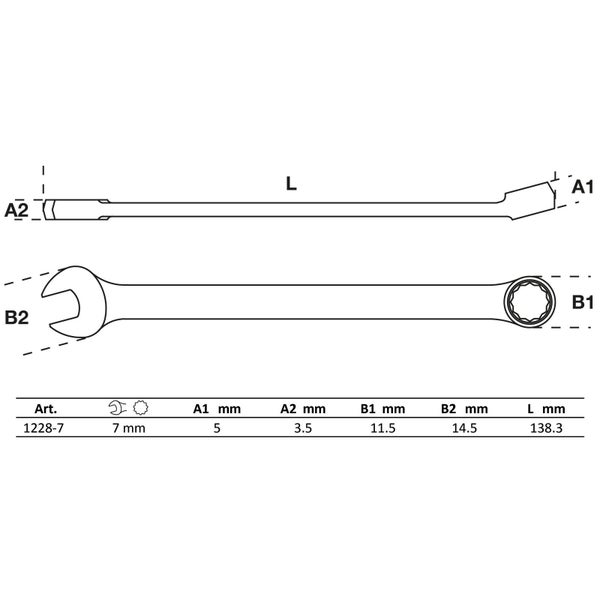 BGS Maul-Ringschlüssel extra lang SW 7 mm - 1228-7