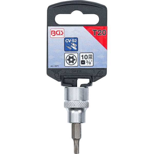 BGS Bit-Einsatz Antrieb Innenvierkant 10 mm (3/8) T-Profil (für Torx) mit Bohrung T20 - 2571