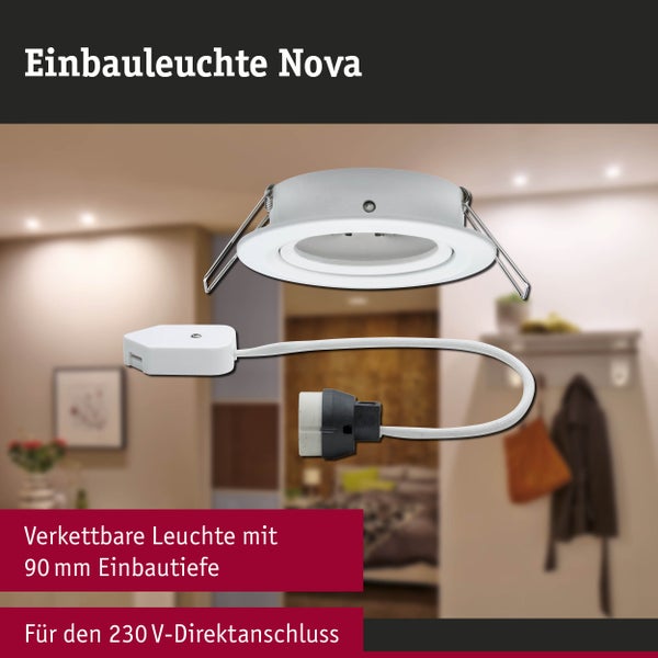 Einbauleuchte Nova mit Verbindungskabel für 230 Volt Direktanschluss und 90 Millimeter Einbautiefe.