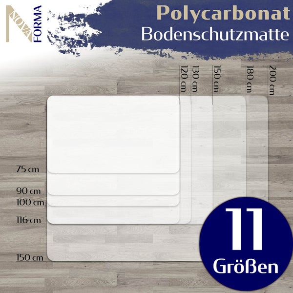 Bodenschutzmatte PC DURA MAT - 116x200 cm - Hartboden - Polycarbonat Bürostuhlunterlage - Schutzmatte für Ihre Böden