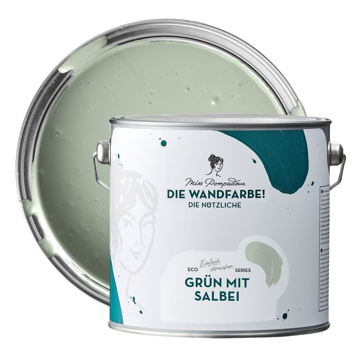 MissPompadour abwaschbare Wandfarbe 2.5L Grün mit Salbei - hohe Deckkraft und Ergiebigkeit - matte, scheuerbeständige Innenfarbe - geruchsarm, wasserbasiert, atmungsaktiv - Die Nützliche