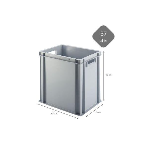 PROREGAL SuperSparSet 5x Eurobehälter mit Offenem Griff und Auflagedeckel HxBxT 40 x 30 x 40 cm 37 Liter Grau Eurobox Transportbox