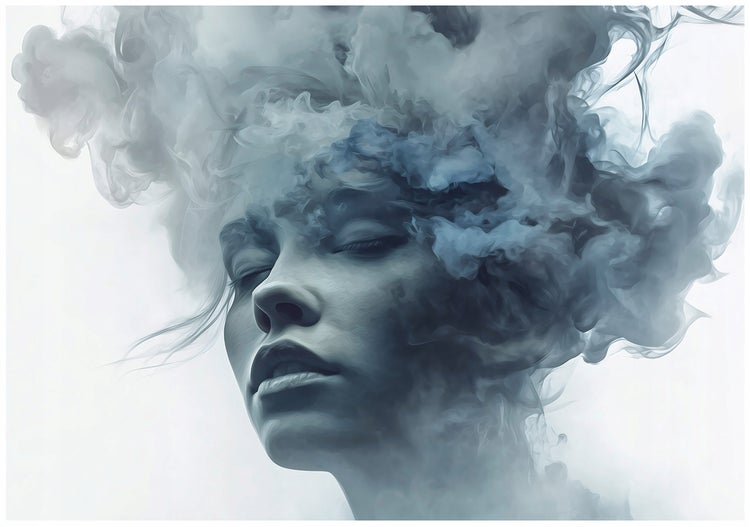 Abstrakte Darstellung eines Frauengesichts mit Rauch
