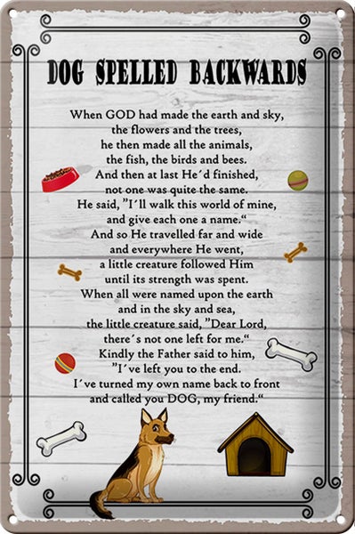 Blechschild Spruch 20x30cm Dog spelled backwards my friend
