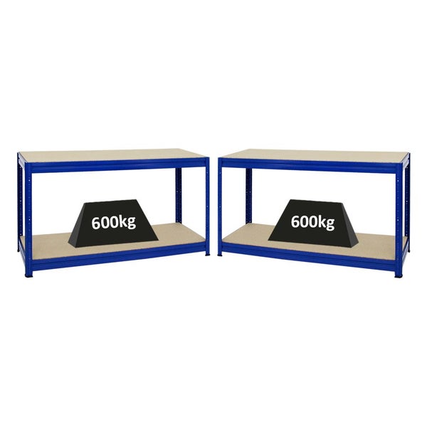 PROREGAL Mega Deal 2x Höhenverstellbare Werkbank Dino HxBxT 90 x 160 x 60 cm Traglast 600 kg Blau