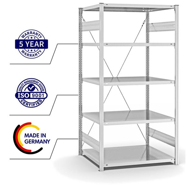 PROREGAL Fachbodenregal Stecksystem T-Profil Light-Duty Grundregal HxBxT 200 x 100 x 80 cm 5 Ebenen Fachlast 130 kg Einseitig Nutzbar Lichtgrau
